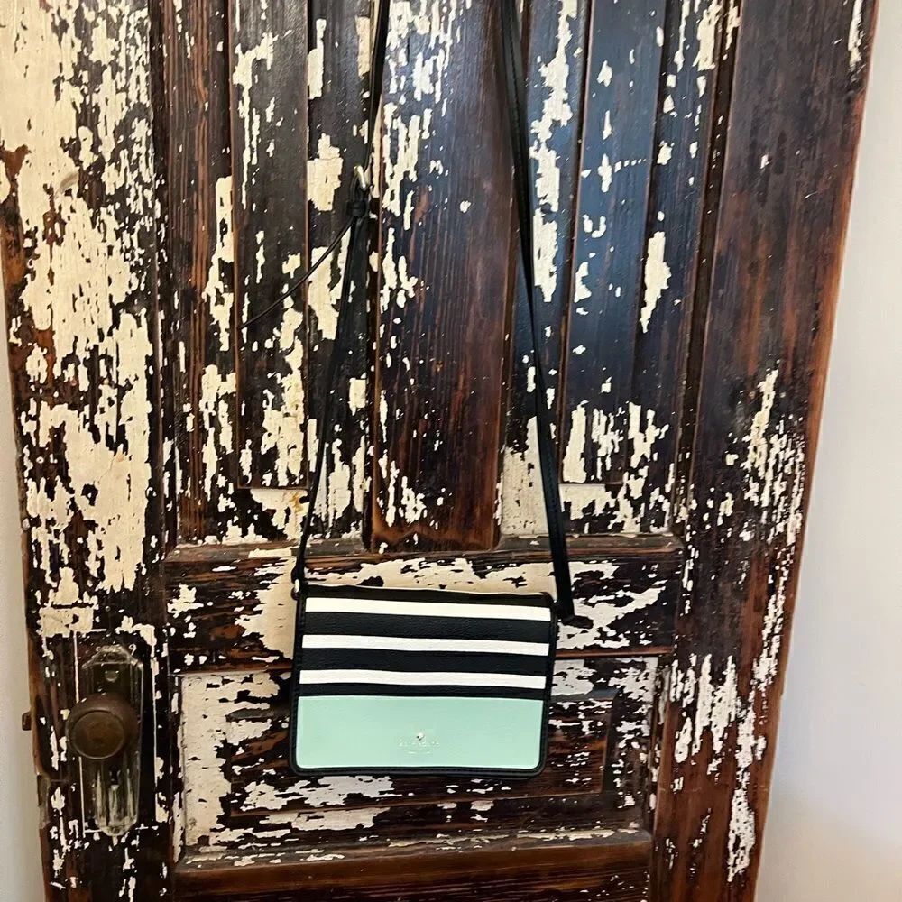 Kate Spade women’s small mint green and b & w striped at crossbody.